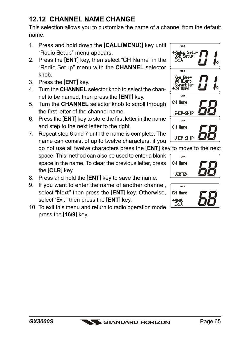 12 channel name change | Standard Horizon MATRIX GX3000S User Manual | Page 65 / 100