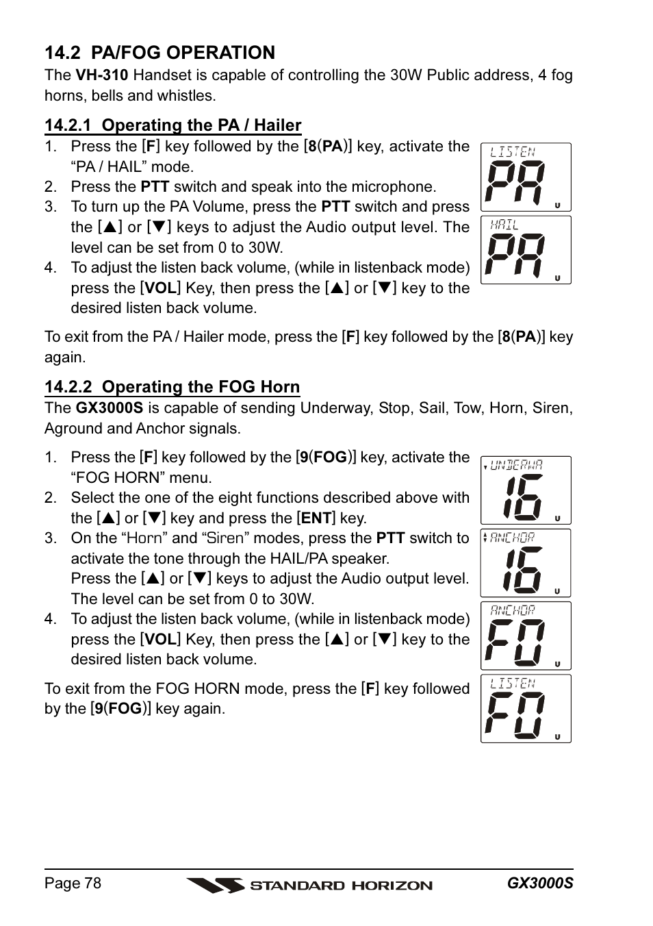 2 pa/fog operation | Standard Horizon MATRIX GX3000S User Manual | Page 78 / 100