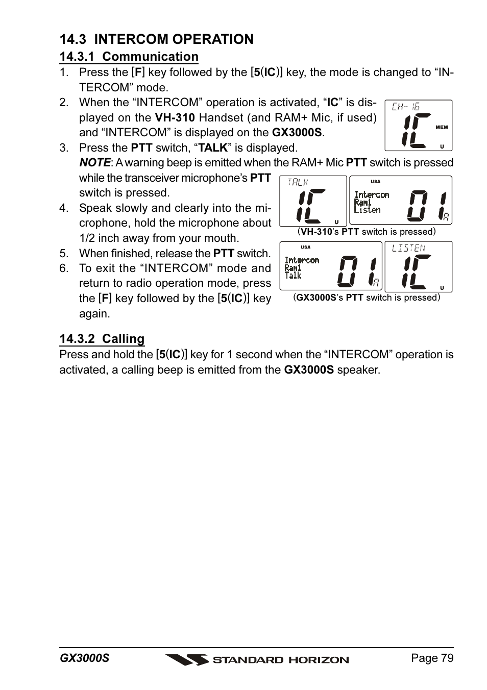 3 intercom operation | Standard Horizon MATRIX GX3000S User Manual | Page 79 / 100