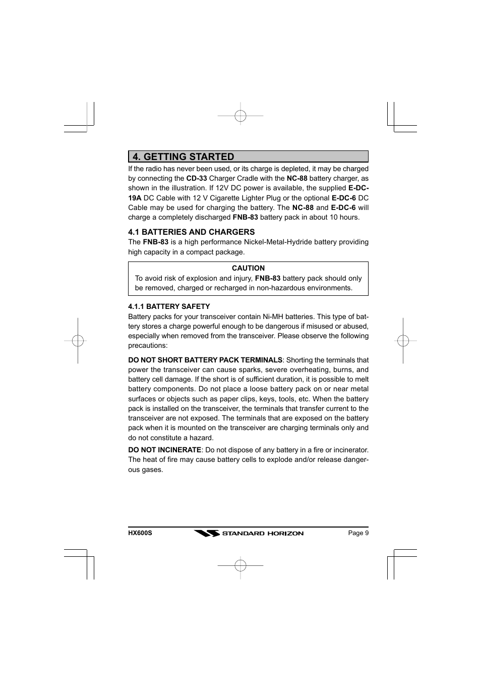 Getting started | Standard Horizon VHF/FM Marine Handheld Transceiver HX600S User Manual | Page 11 / 56