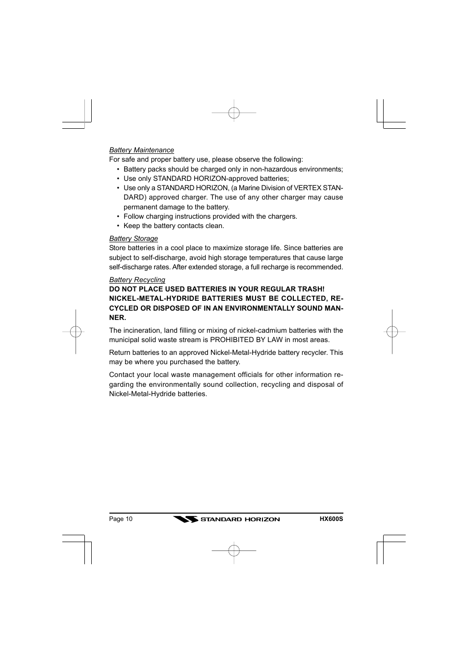 Standard Horizon VHF/FM Marine Handheld Transceiver HX600S User Manual | Page 12 / 56