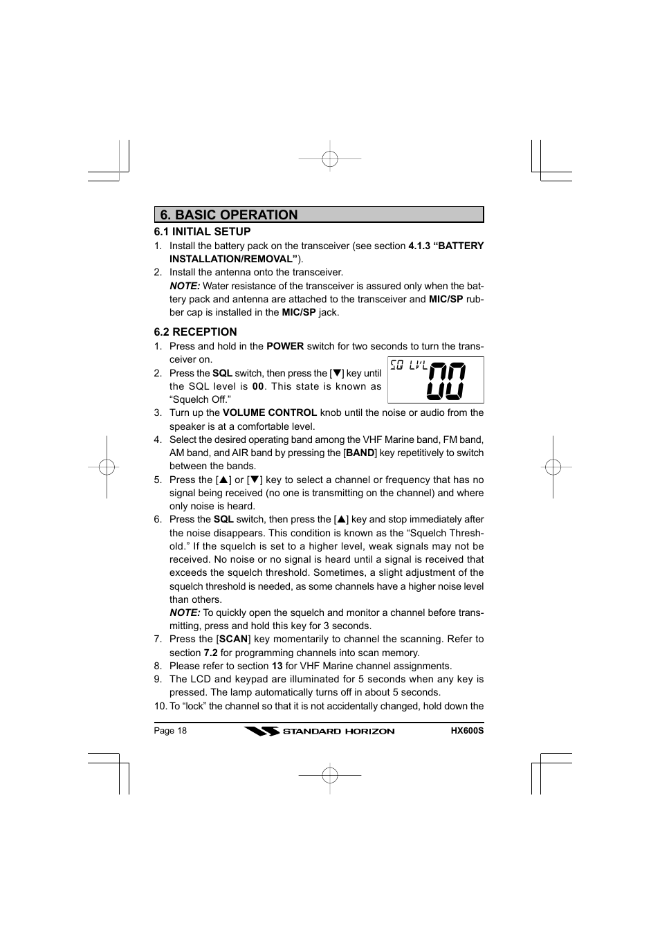 Basic operation | Standard Horizon VHF/FM Marine Handheld Transceiver HX600S User Manual | Page 20 / 56