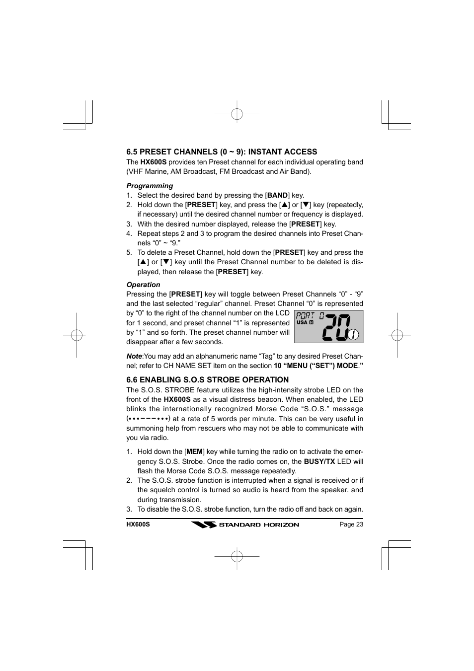 Standard Horizon VHF/FM Marine Handheld Transceiver HX600S User Manual | Page 25 / 56