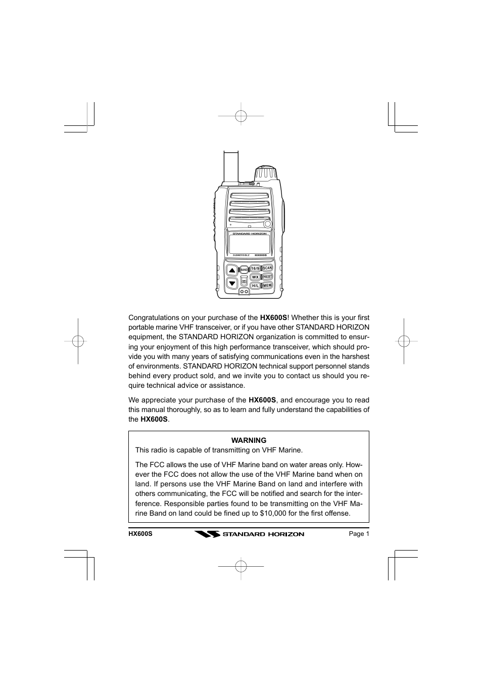 Standard Horizon VHF/FM Marine Handheld Transceiver HX600S User Manual | Page 3 / 56