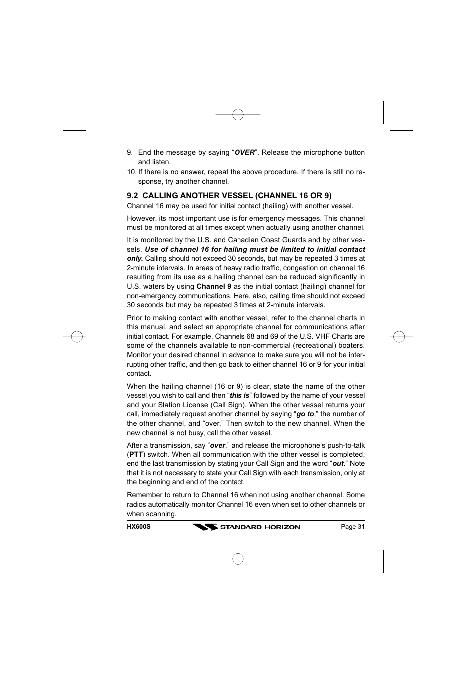 Standard Horizon VHF/FM Marine Handheld Transceiver HX600S User Manual | Page 33 / 56