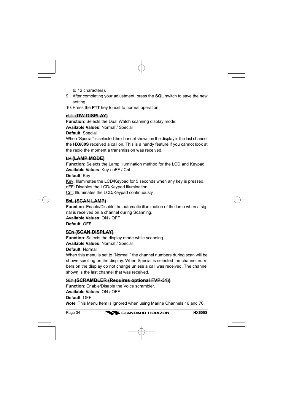 Standard Horizon VHF/FM Marine Handheld Transceiver HX600S User Manual | Page 36 / 56