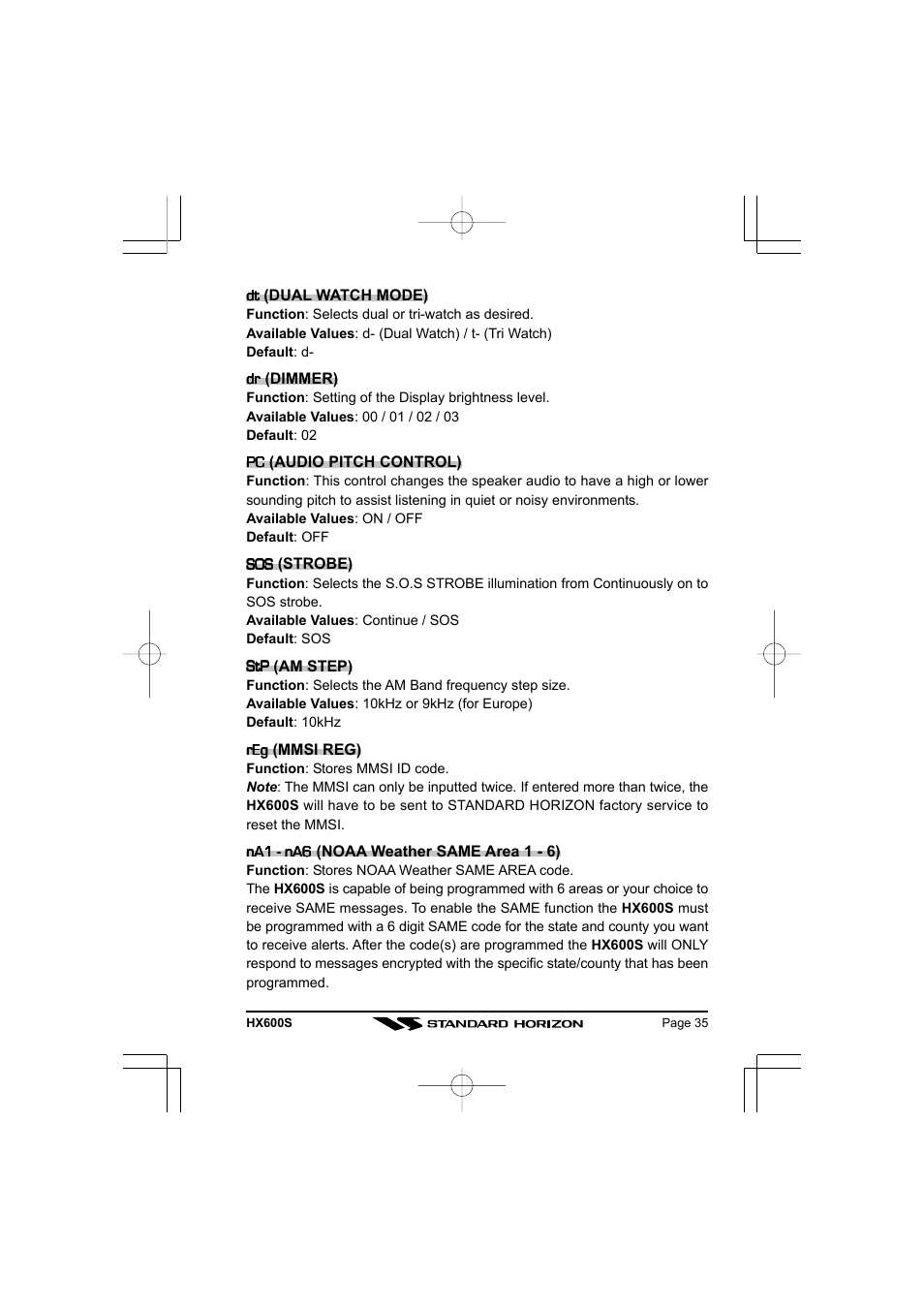 Standard Horizon VHF/FM Marine Handheld Transceiver HX600S User Manual | Page 37 / 56