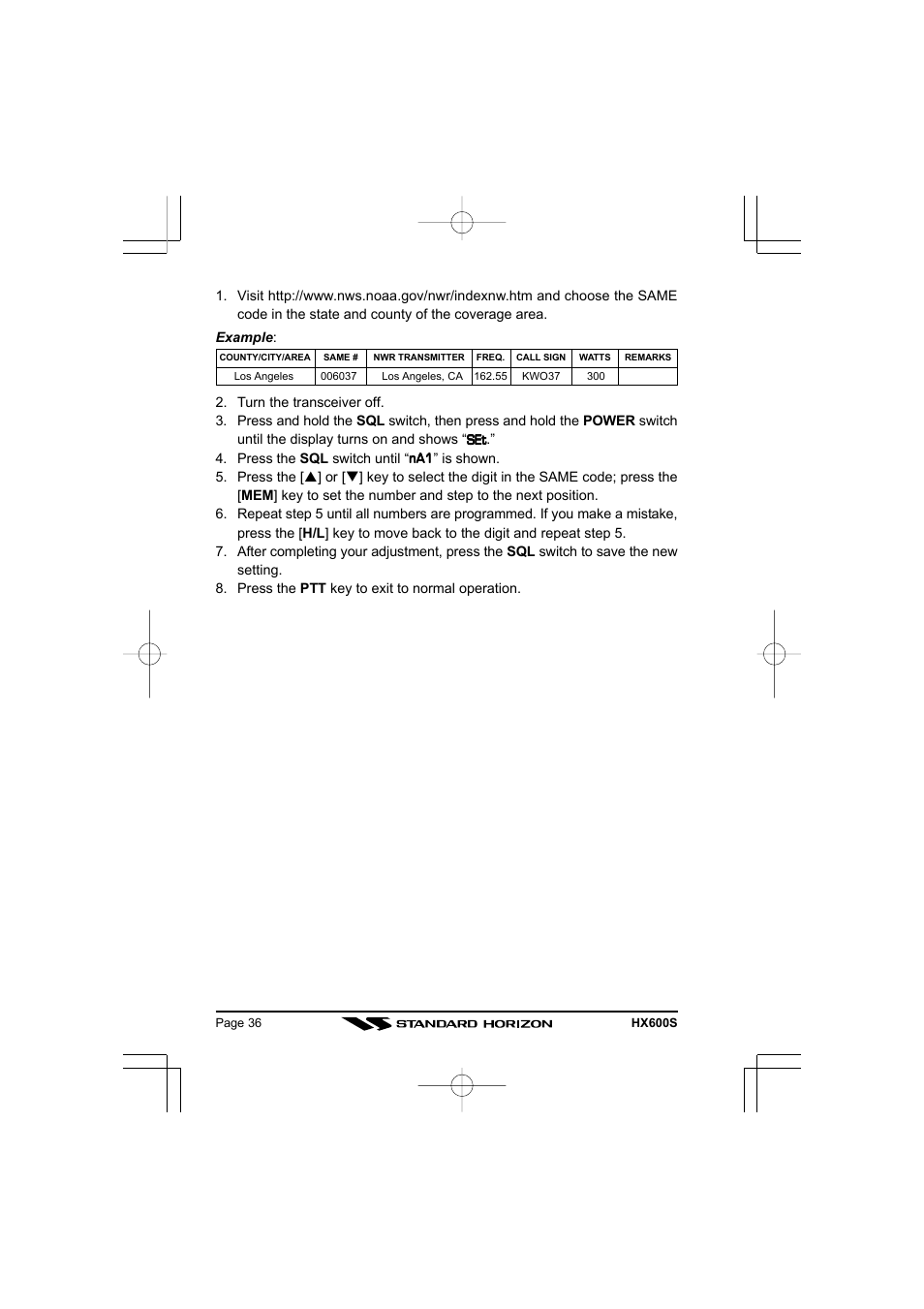 Standard Horizon VHF/FM Marine Handheld Transceiver HX600S User Manual | Page 38 / 56