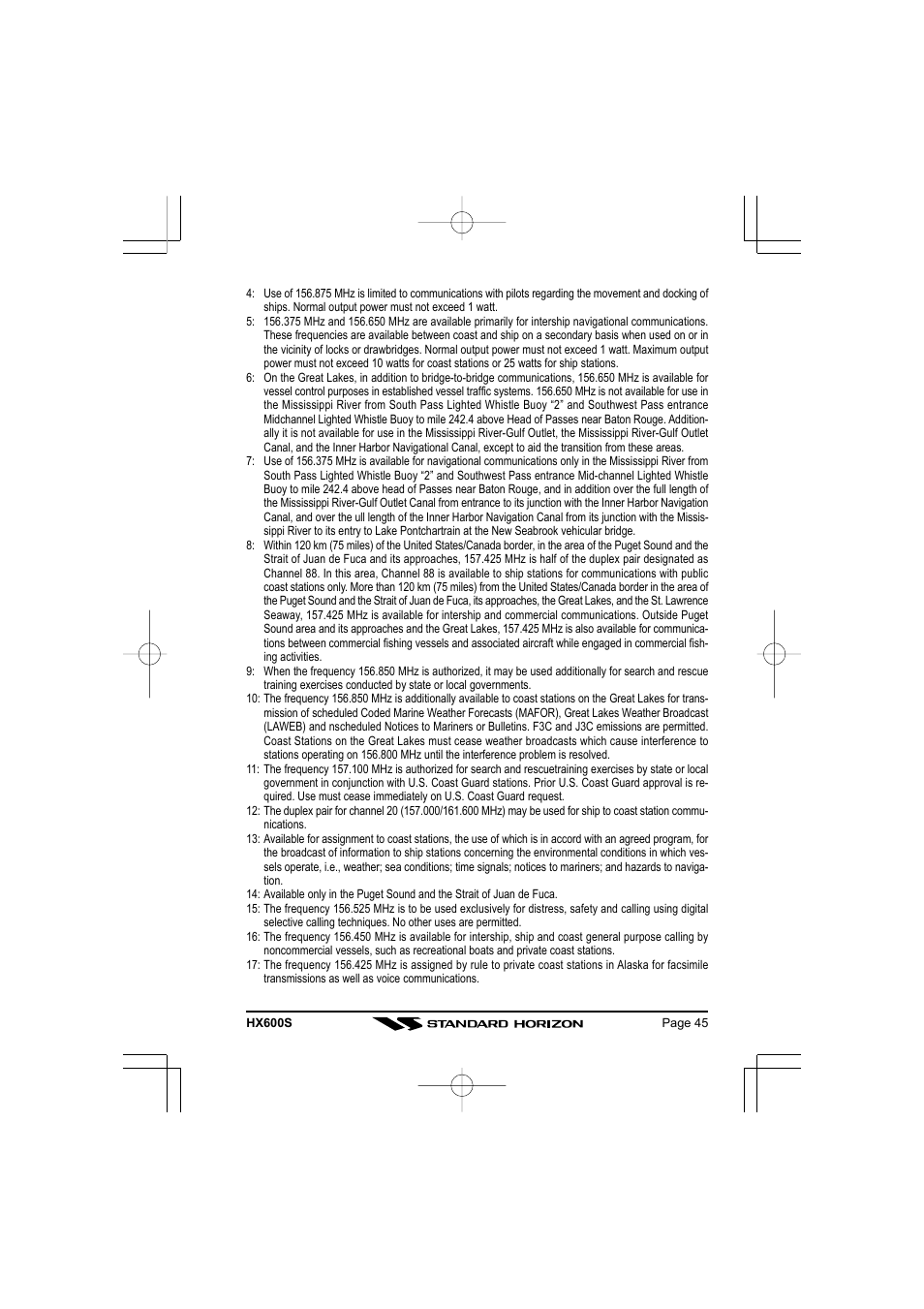 Standard Horizon VHF/FM Marine Handheld Transceiver HX600S User Manual | Page 47 / 56