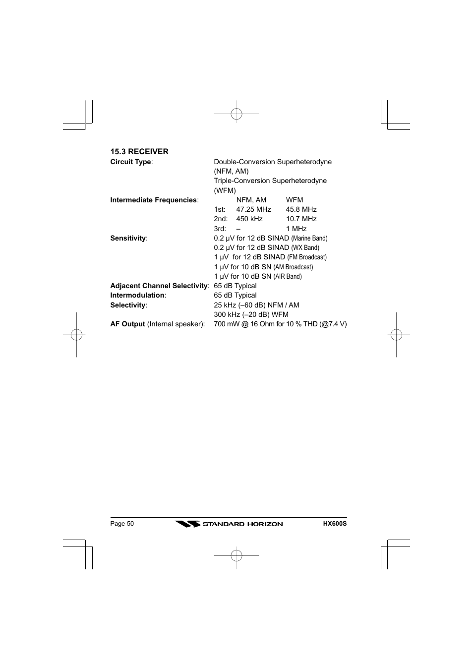 Standard Horizon VHF/FM Marine Handheld Transceiver HX600S User Manual | Page 52 / 56