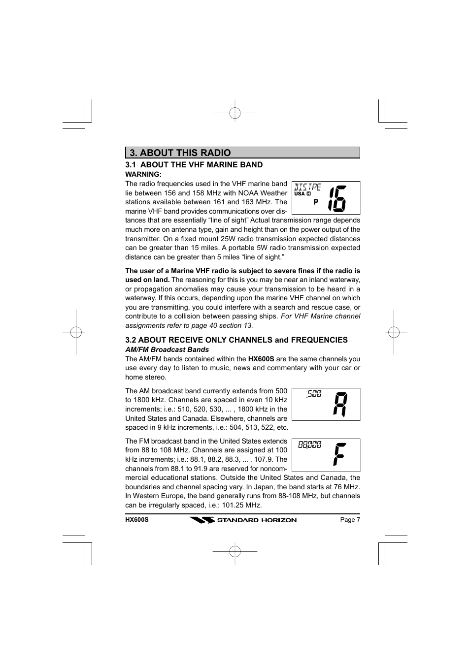 About this radio | Standard Horizon VHF/FM Marine Handheld Transceiver HX600S User Manual | Page 9 / 56
