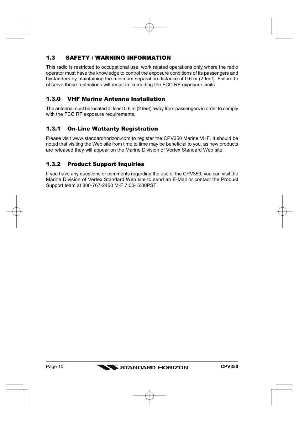 Standard Horizon CPV350 User Manual | Page 10 / 144