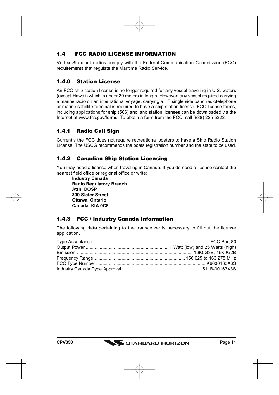 Standard Horizon CPV350 User Manual | Page 11 / 144