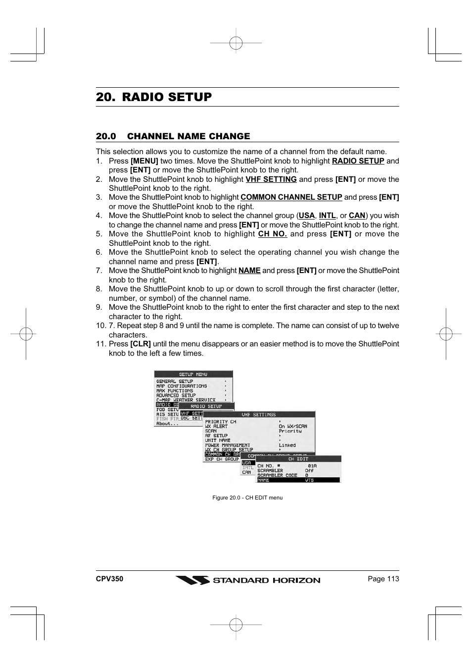 Radio setup | Standard Horizon CPV350 User Manual | Page 113 / 144