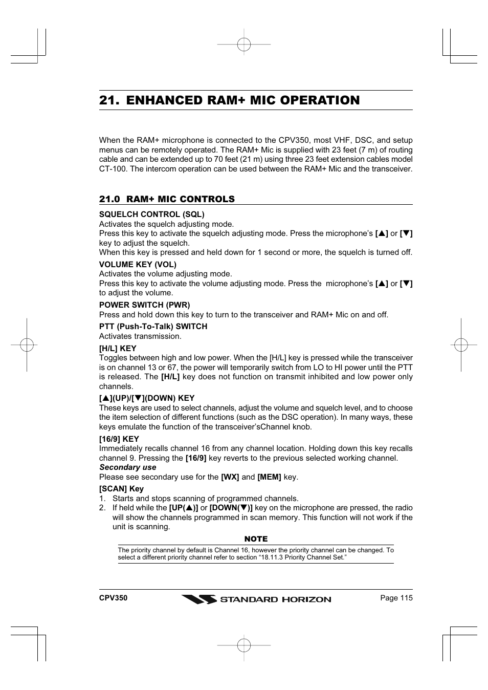 Enhanced ram+ mic operation | Standard Horizon CPV350 User Manual | Page 115 / 144