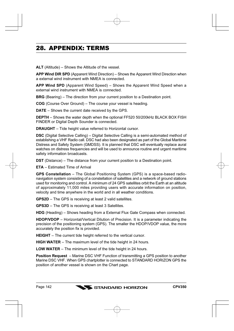 Appendix: terms | Standard Horizon CPV350 User Manual | Page 142 / 144