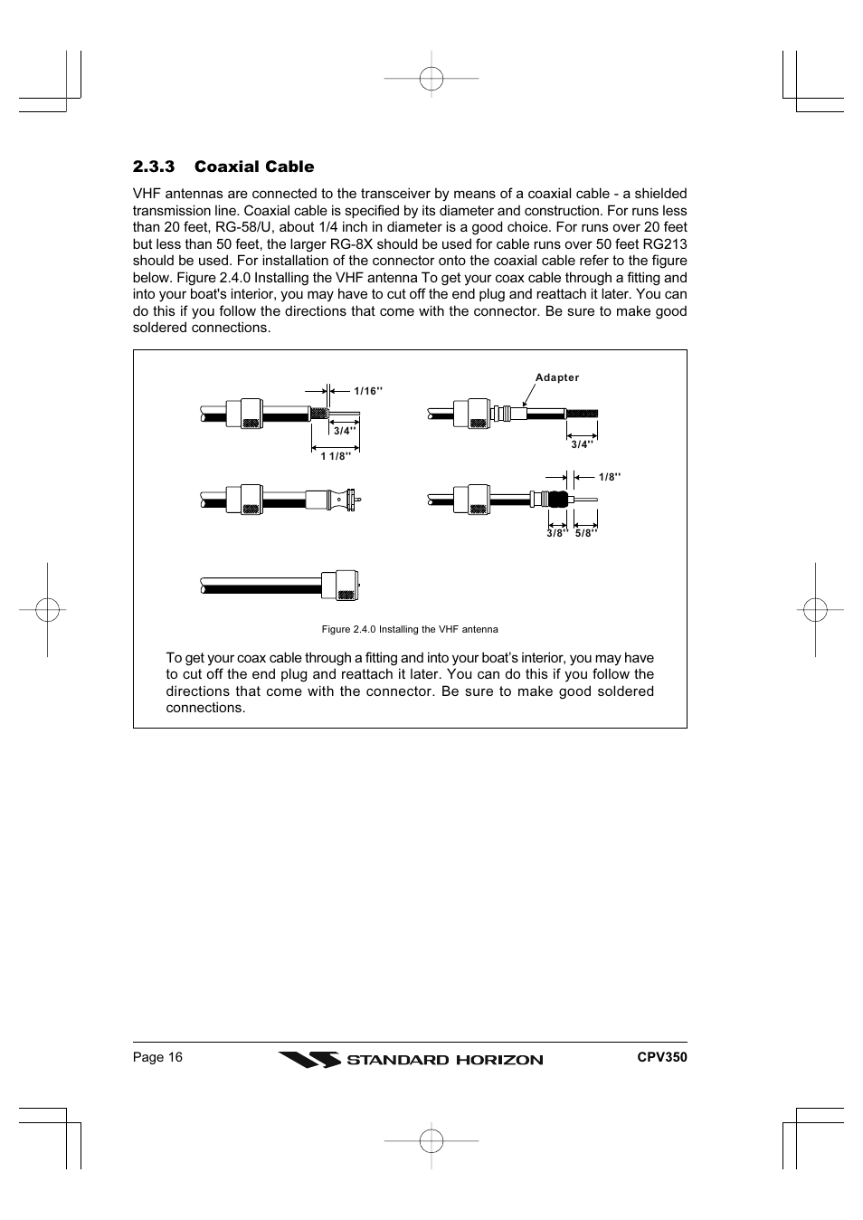 3 coaxial cable | Standard Horizon CPV350 User Manual | Page 16 / 144