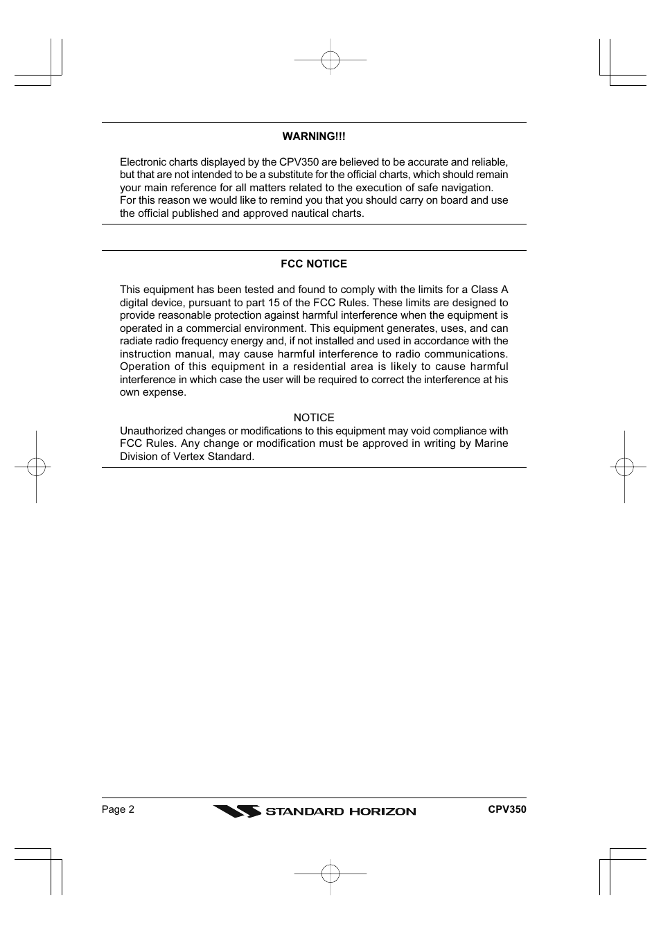 Standard Horizon CPV350 User Manual | Page 2 / 144