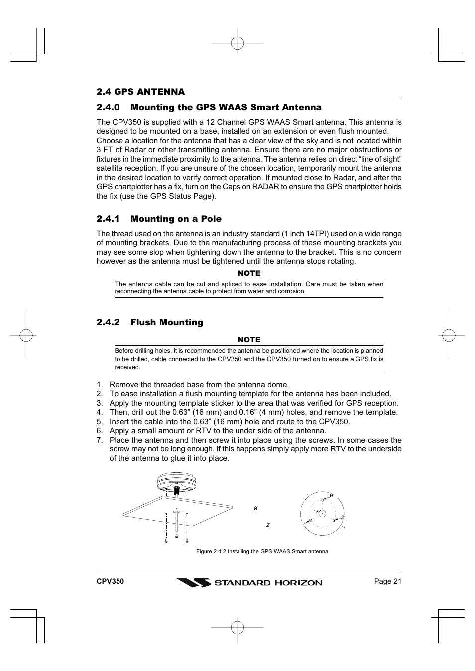 1 mounting on a pole, 2 flush mounting | Standard Horizon CPV350 User Manual | Page 21 / 144