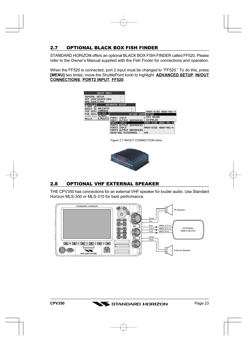 7 optional black box fish finder, 8 optional vhf external speaker | Standard Horizon CPV350 User Manual | Page 23 / 144