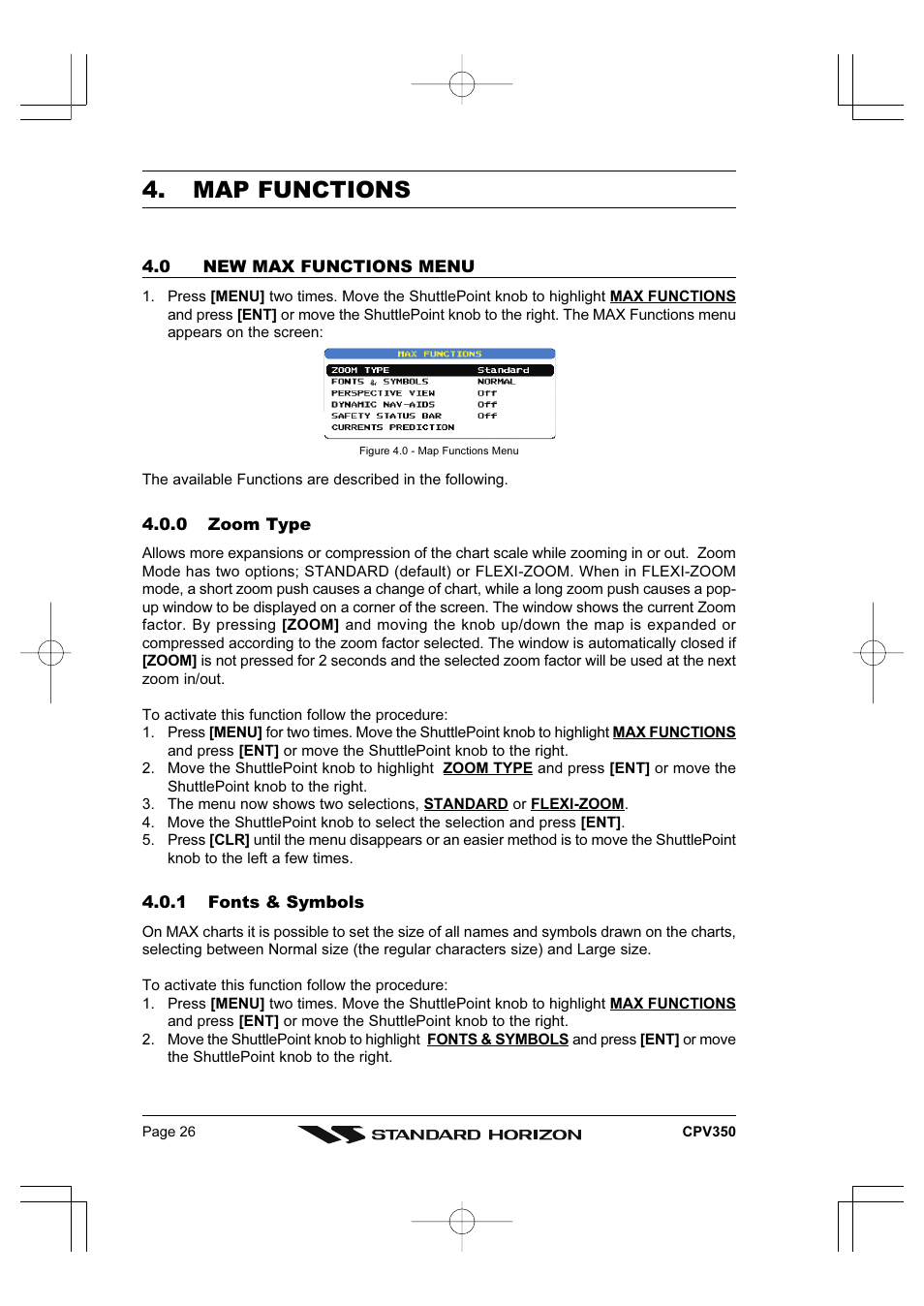 Map functions | Standard Horizon CPV350 User Manual | Page 26 / 144