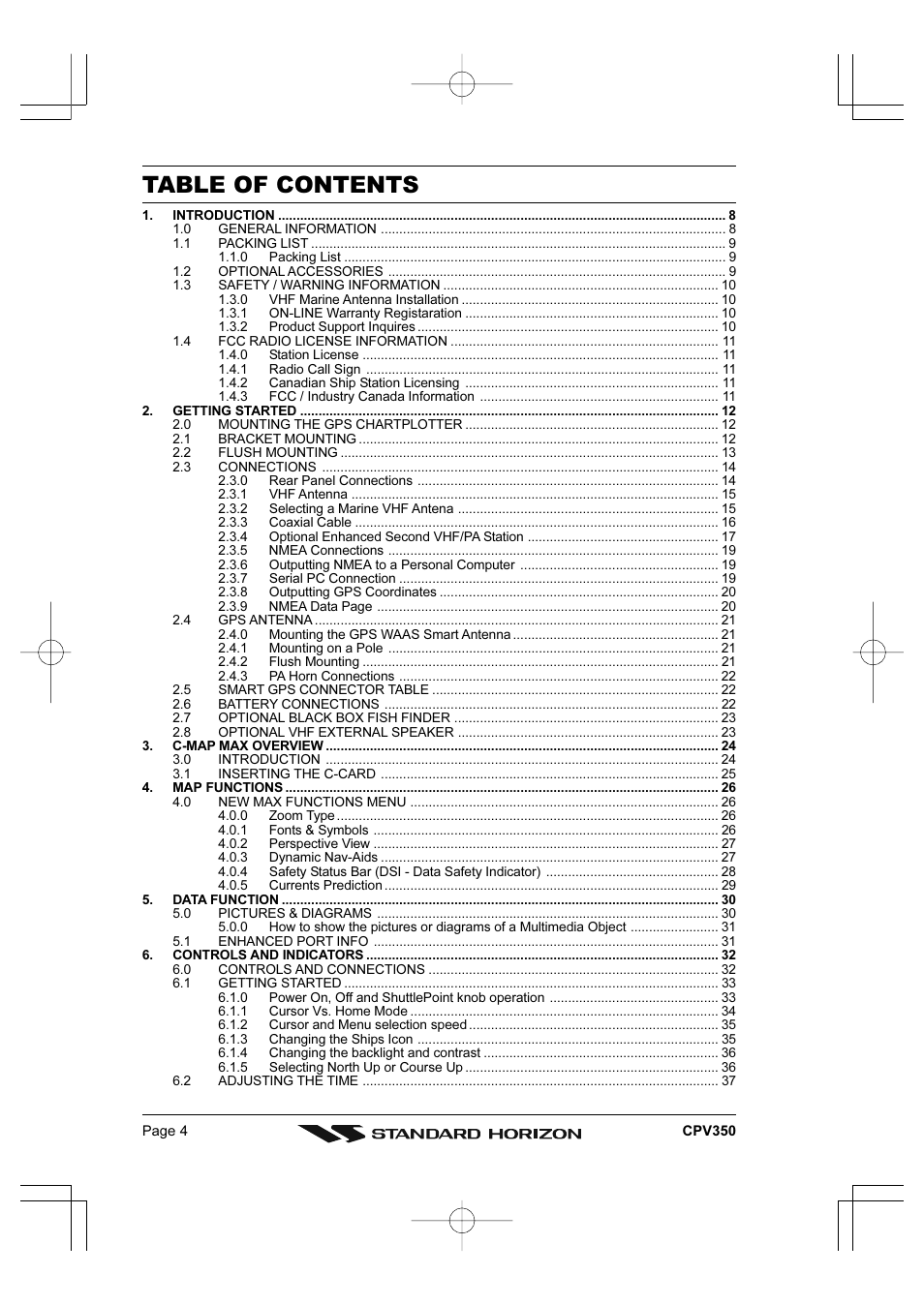 Standard Horizon CPV350 User Manual | Page 4 / 144