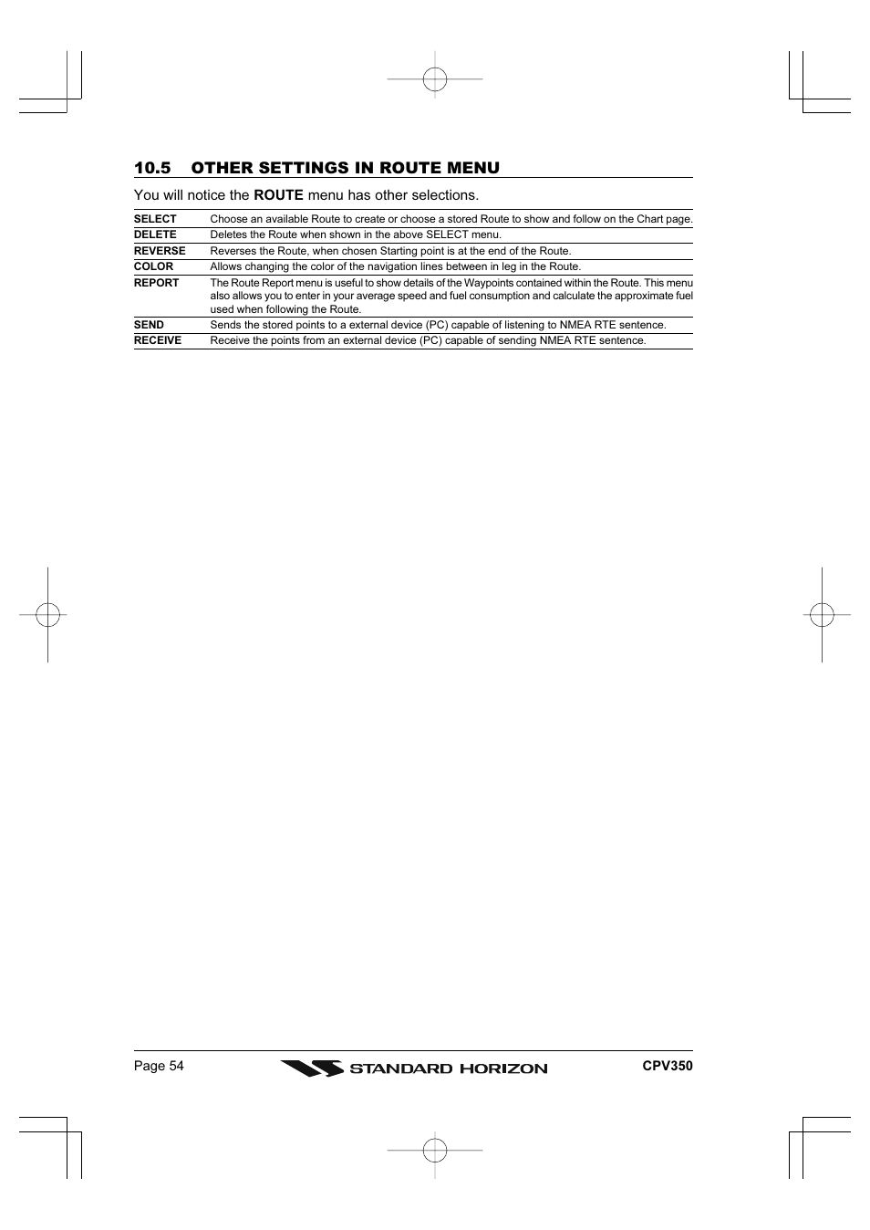 5 other settings in route menu | Standard Horizon CPV350 User Manual | Page 54 / 144