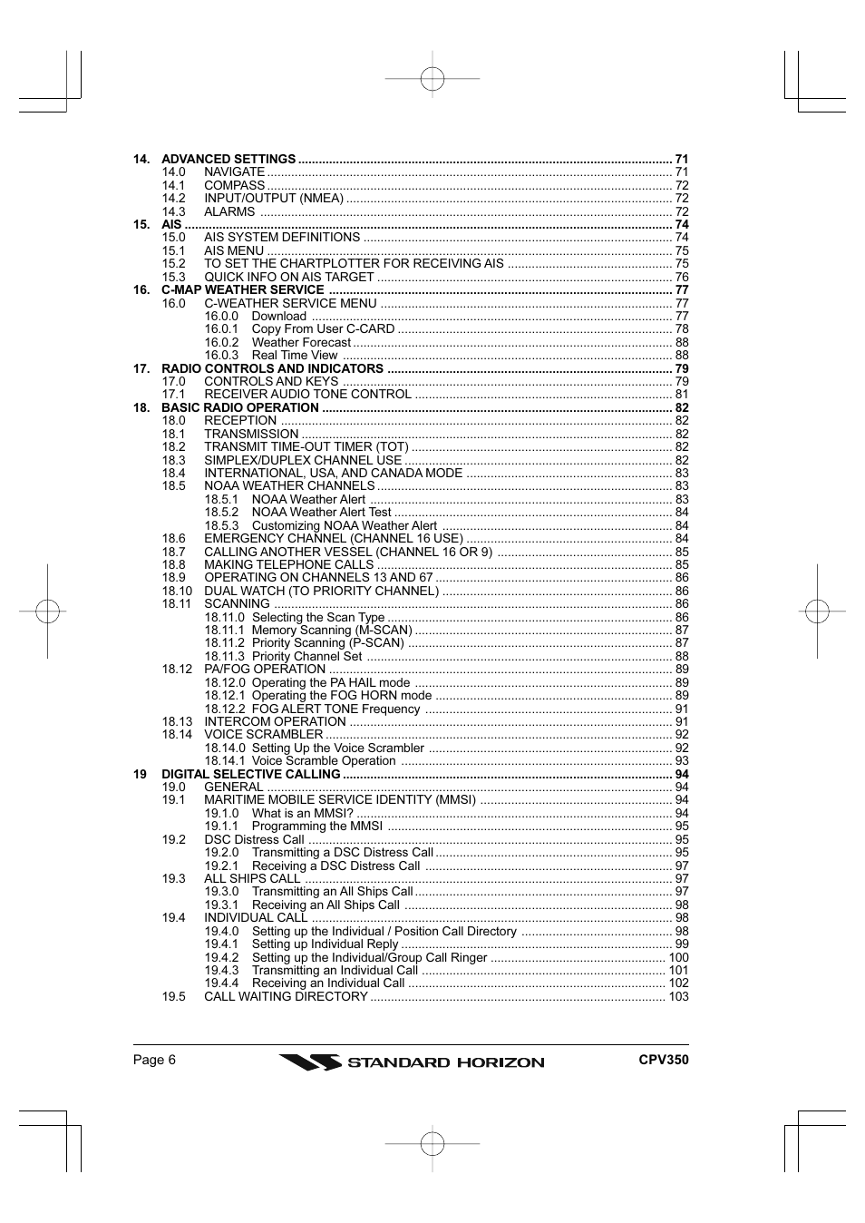 Standard Horizon CPV350 User Manual | Page 6 / 144