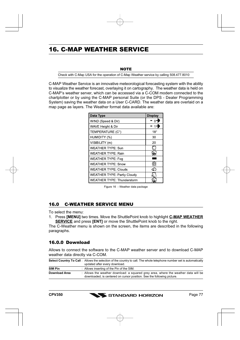 C-map weather service | Standard Horizon CPV350 User Manual | Page 77 / 144