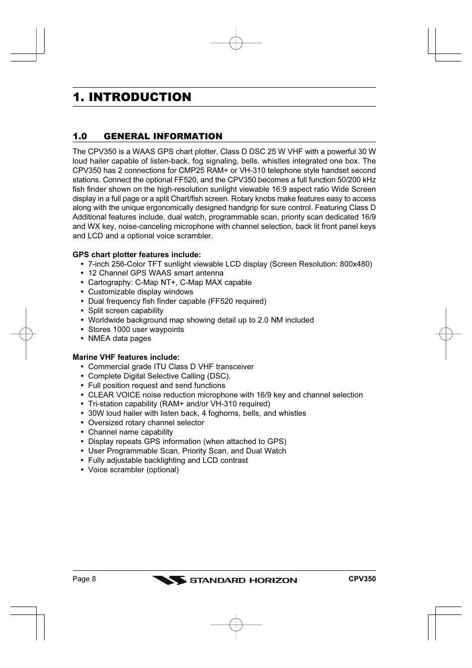 Introduction | Standard Horizon CPV350 User Manual | Page 8 / 144
