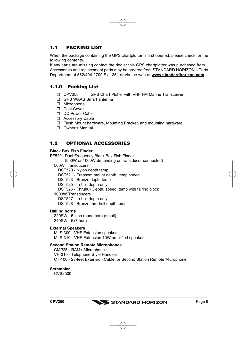 Standard Horizon CPV350 User Manual | Page 9 / 144