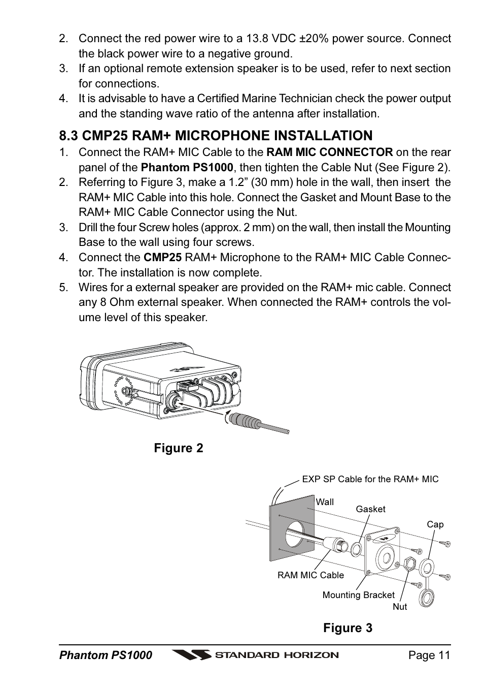 3 cmp25 ram+ microphone installation | Standard Horizon PHANTOM PS1000 User Manual | Page 11 / 68