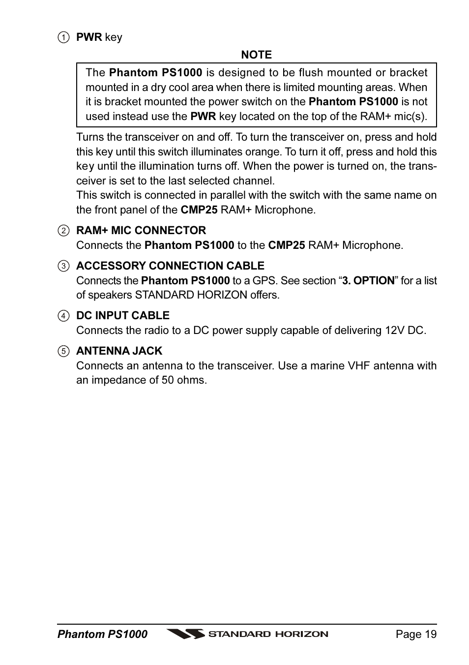 Standard Horizon PHANTOM PS1000 User Manual | Page 19 / 68