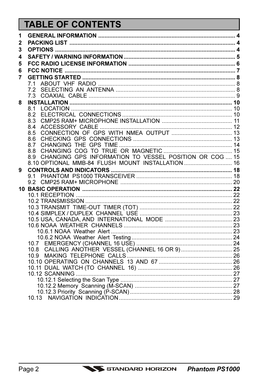 Standard Horizon PHANTOM PS1000 User Manual | Page 2 / 68