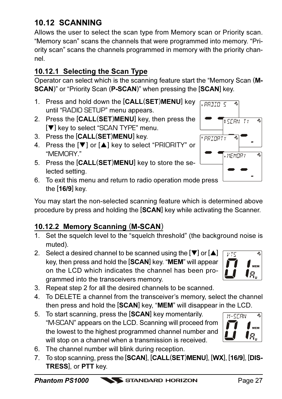 12 scanning | Standard Horizon PHANTOM PS1000 User Manual | Page 27 / 68