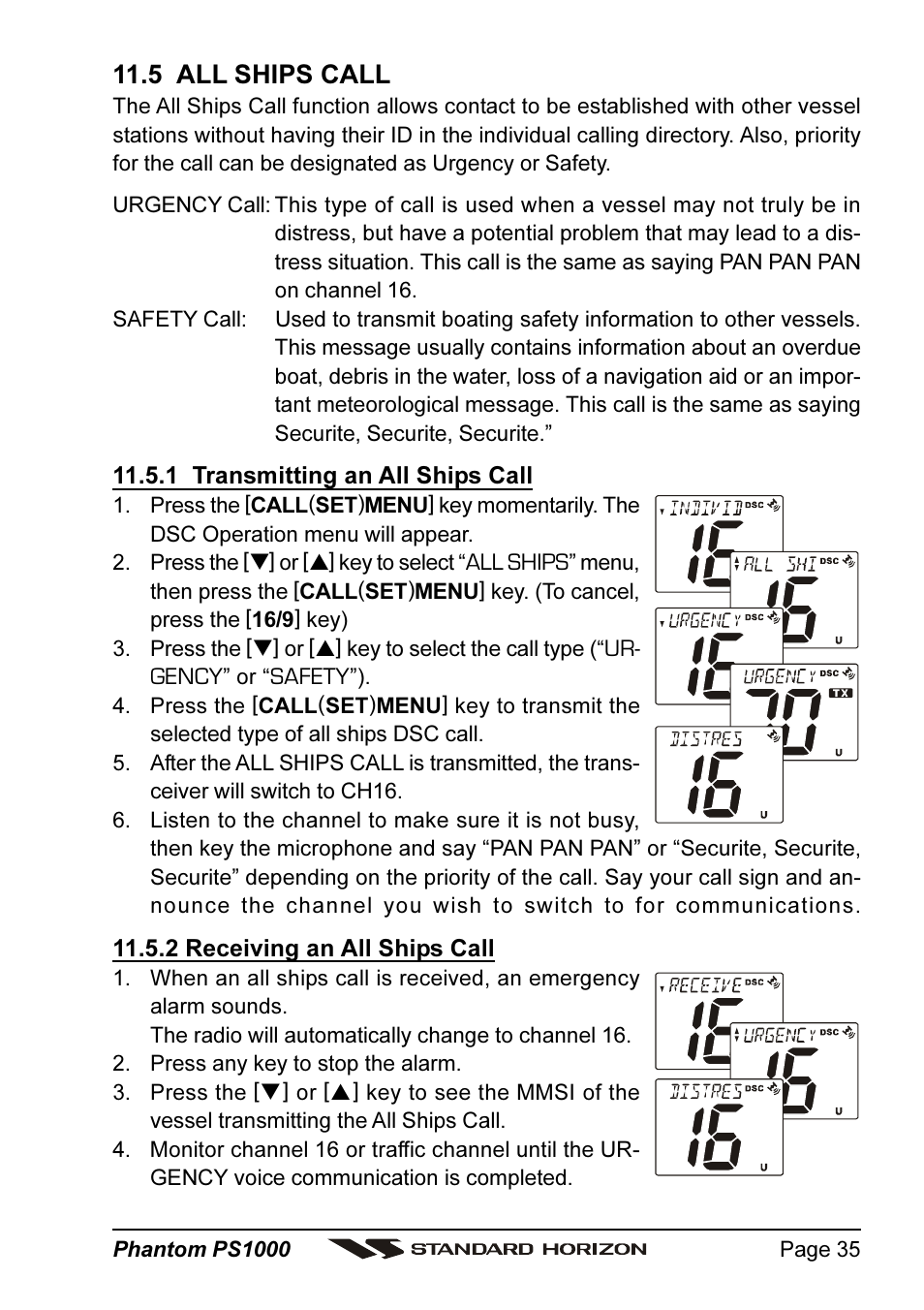 5 all ships call | Standard Horizon PHANTOM PS1000 User Manual | Page 35 / 68