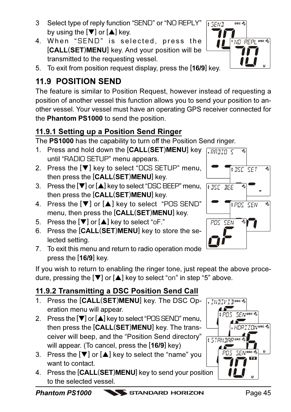 9 position send | Standard Horizon PHANTOM PS1000 User Manual | Page 45 / 68