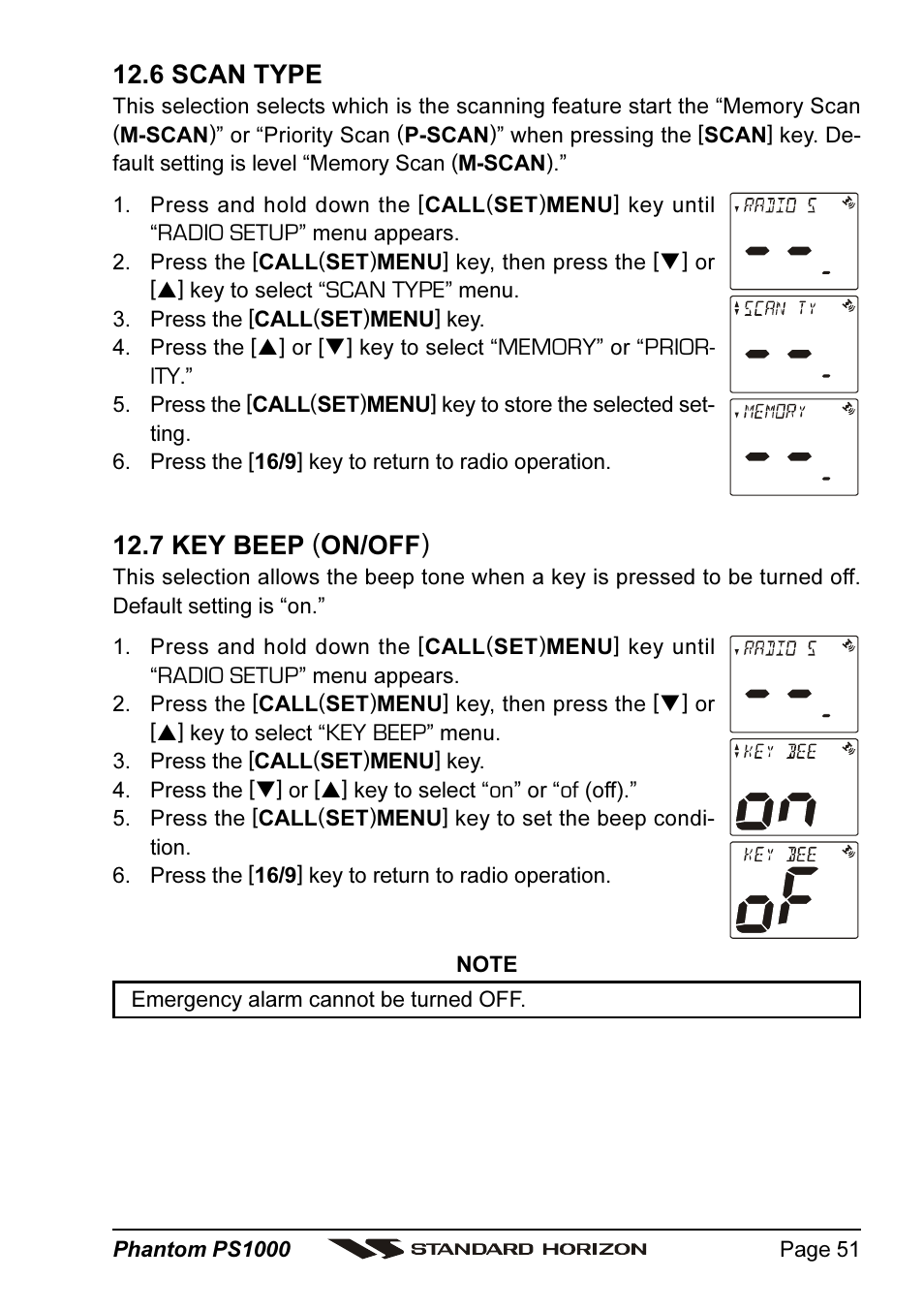 6 scan type, 7 key beep (on/off) | Standard Horizon PHANTOM PS1000 User Manual | Page 51 / 68