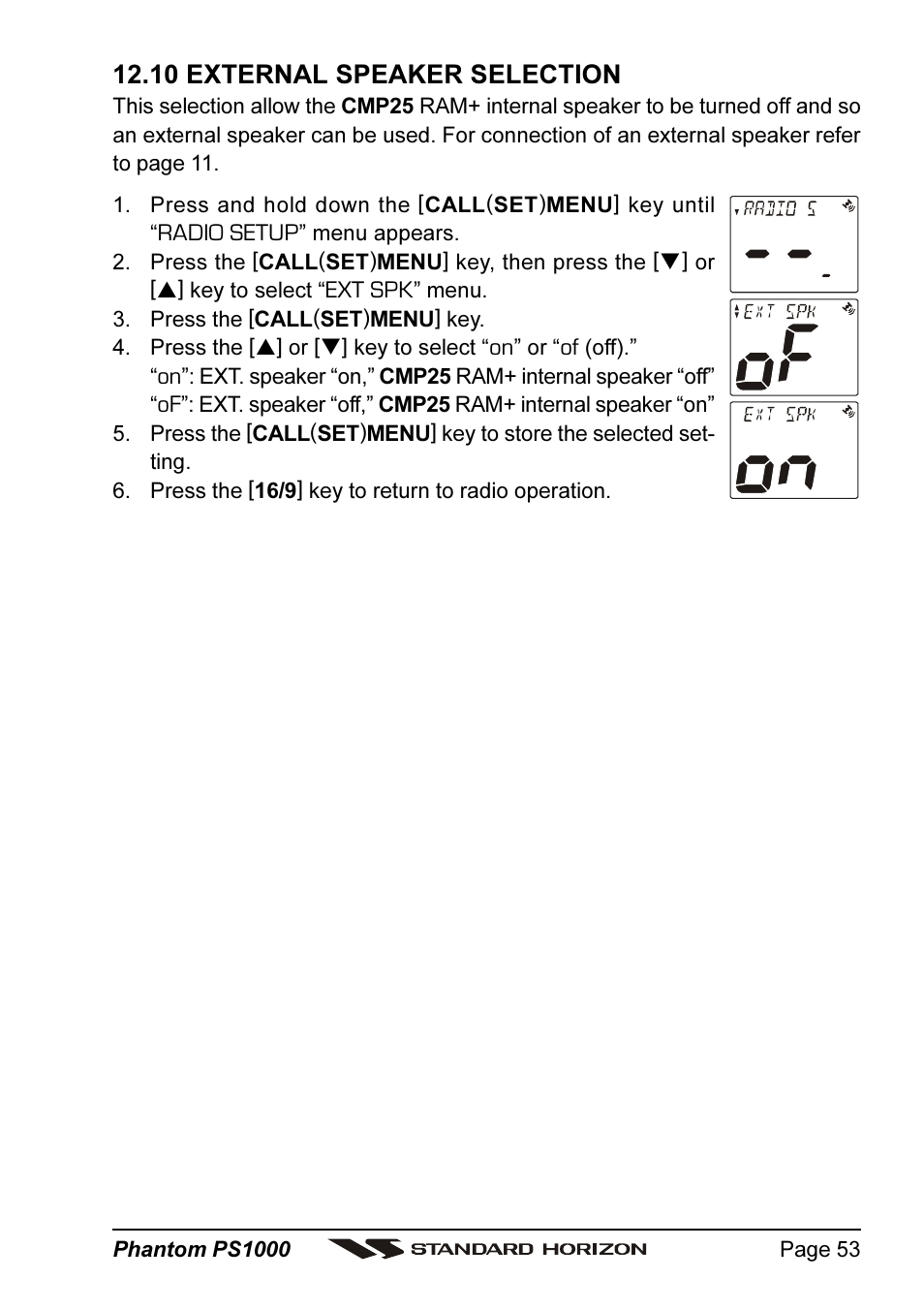 10 external speaker selection | Standard Horizon PHANTOM PS1000 User Manual | Page 53 / 68