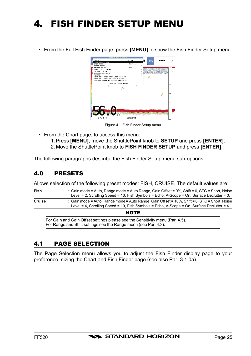 Fish finder setup menu | Standard Horizon Ff520 User Manual | Page 23 / 42