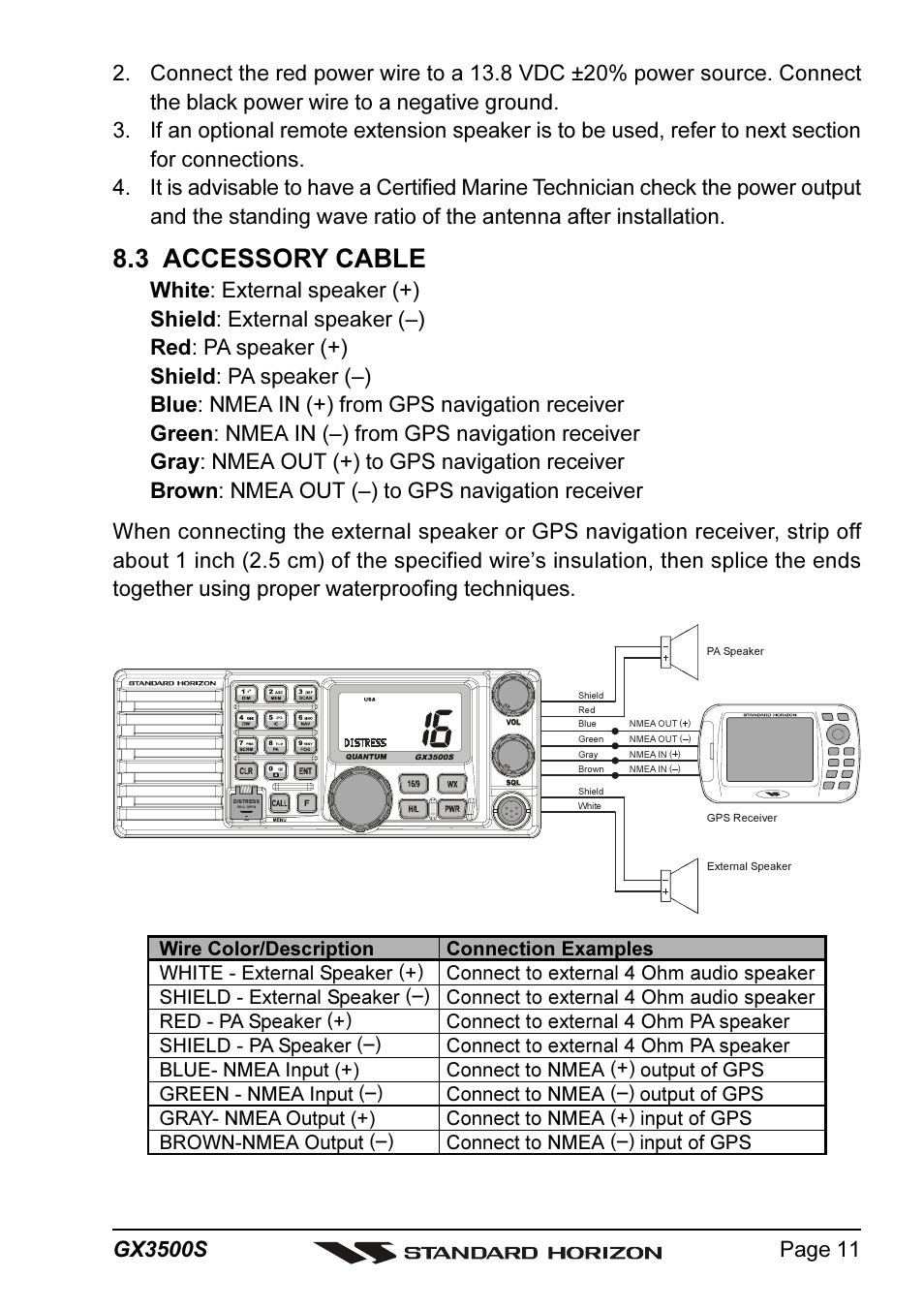3 accessory cable | Standard Horizon QUANTUM Series GX3500S User Manual | Page 11 / 88