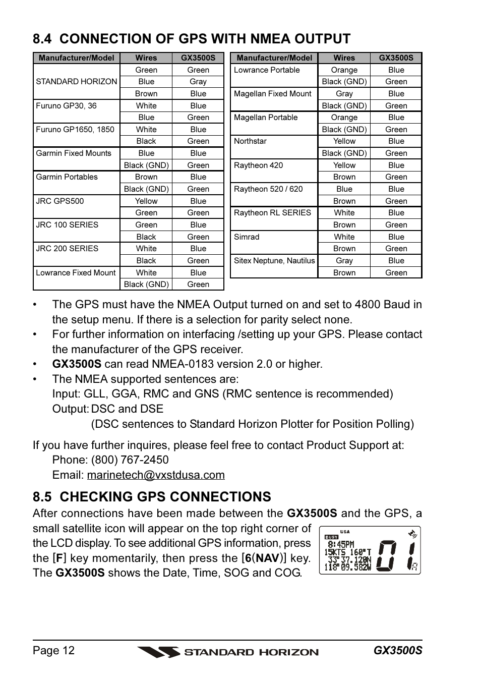 4 connection of gps with nmea output, 5 checking gps connections | Standard Horizon QUANTUM Series GX3500S User Manual | Page 12 / 88