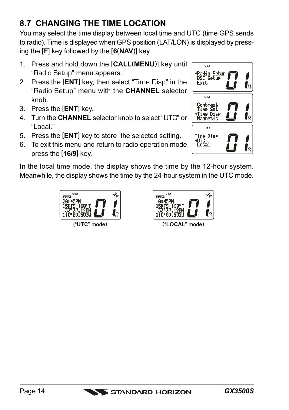 7 changing the time location | Standard Horizon QUANTUM Series GX3500S User Manual | Page 14 / 88
