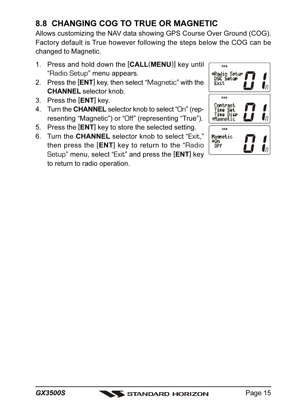 8 changing cog to true or magnetic | Standard Horizon QUANTUM Series GX3500S User Manual | Page 15 / 88