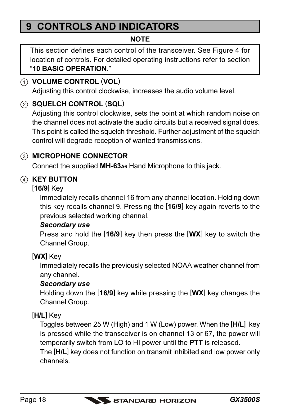 9 controls and indicators | Standard Horizon QUANTUM Series GX3500S User Manual | Page 18 / 88