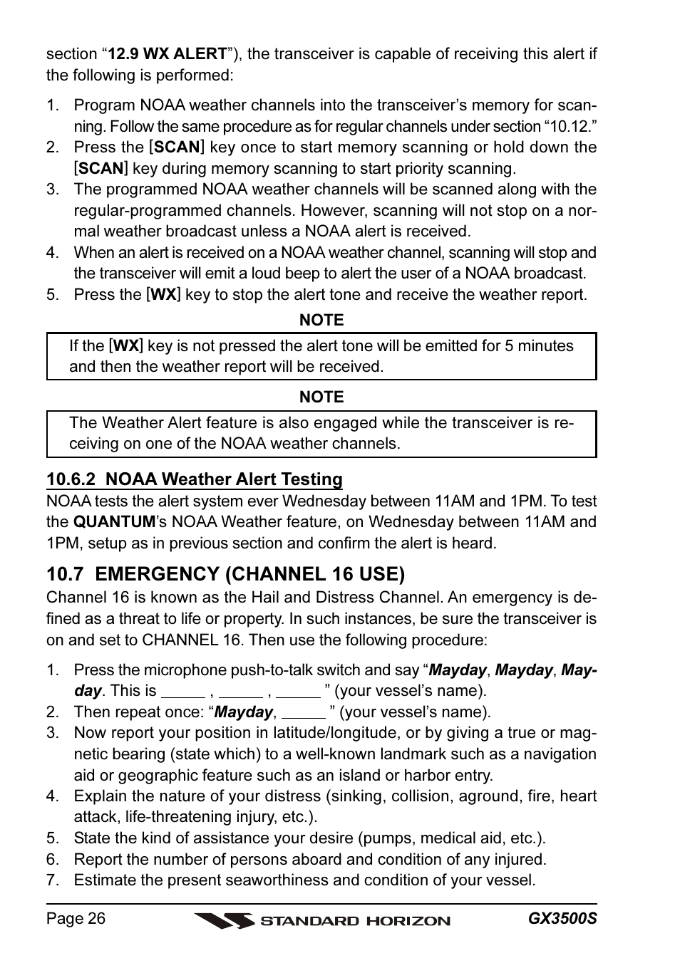 7 emergency (channel 16 use) | Standard Horizon QUANTUM Series GX3500S User Manual | Page 26 / 88