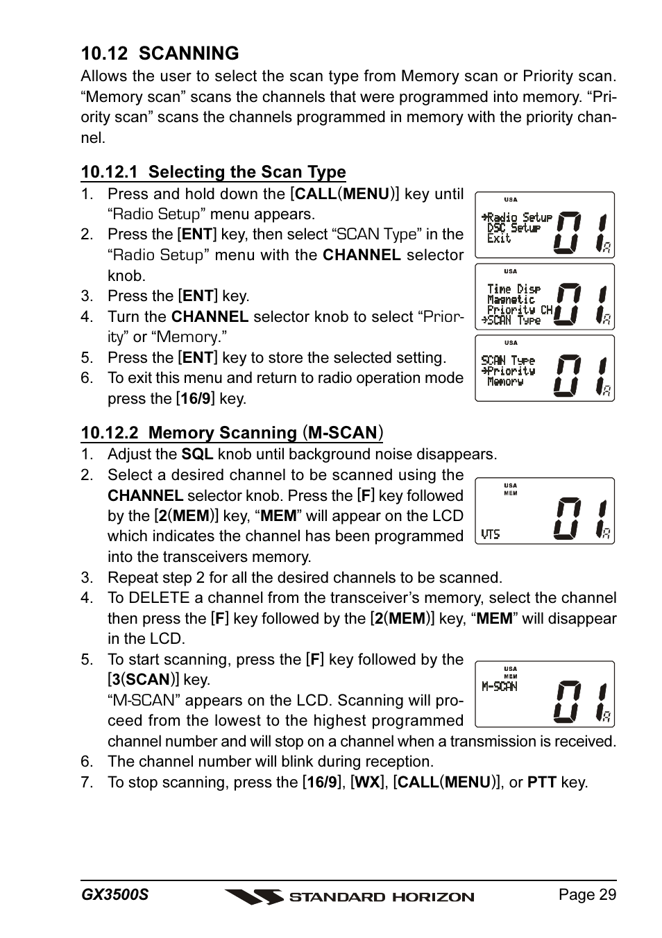 12 scanning | Standard Horizon QUANTUM Series GX3500S User Manual | Page 29 / 88