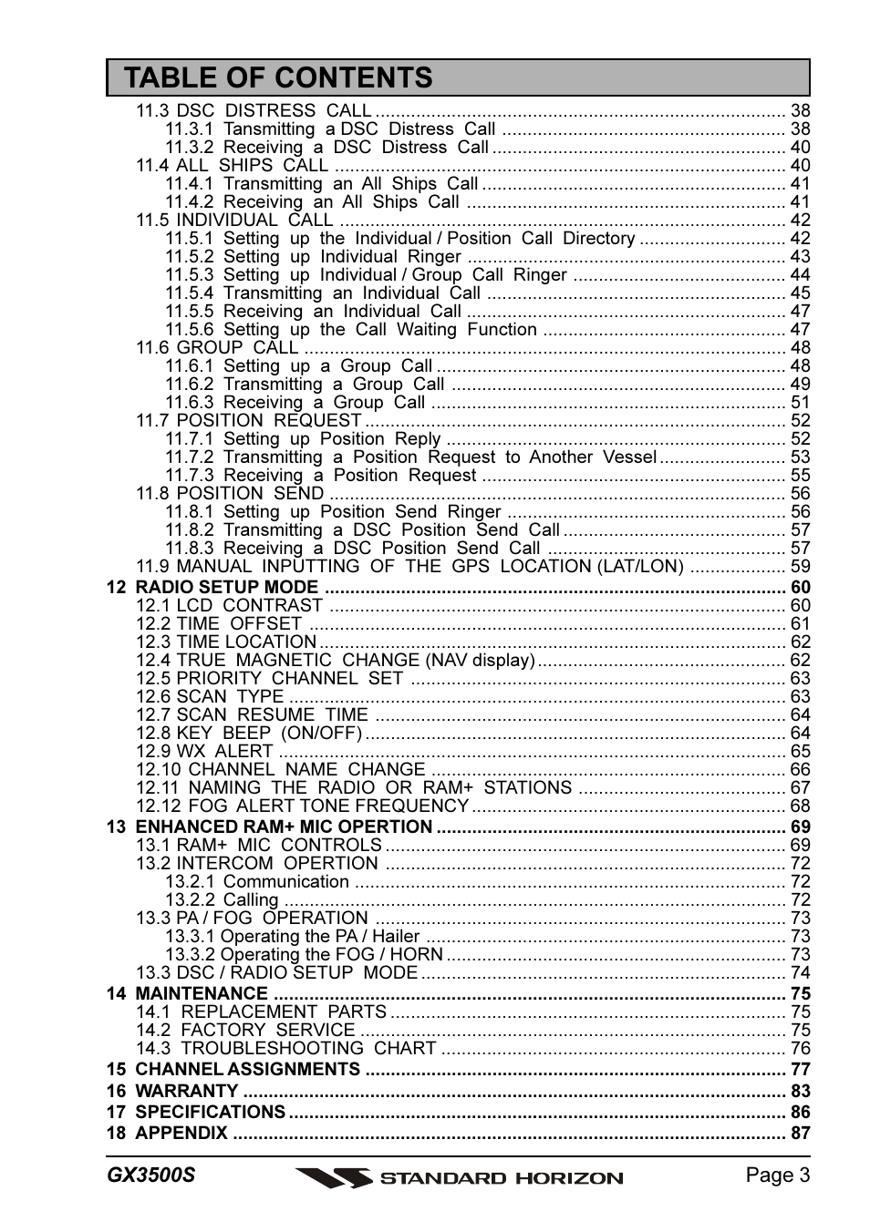 Standard Horizon QUANTUM Series GX3500S User Manual | Page 3 / 88