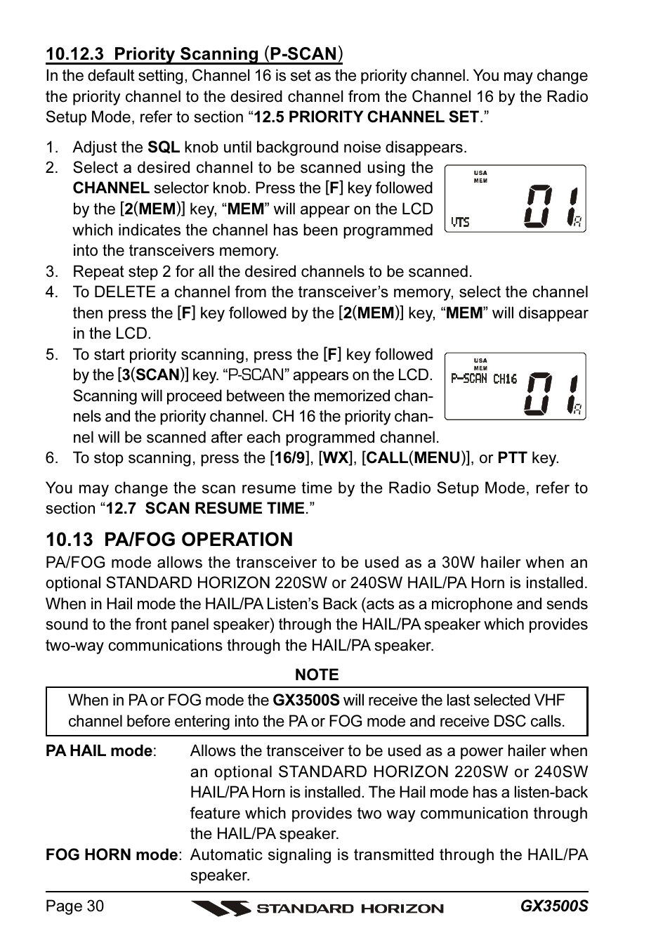 13 pa/fog operation | Standard Horizon QUANTUM Series GX3500S User Manual | Page 30 / 88