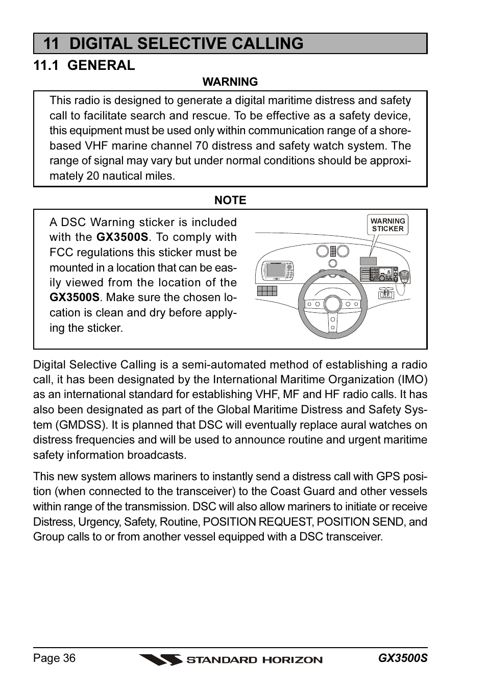 11 digital selective calling, 1 general | Standard Horizon QUANTUM Series GX3500S User Manual | Page 36 / 88